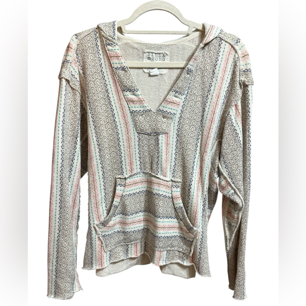 Billabong Baja Striped Textured Knit Hoodie‎ Top Boho Surf Beach Pullover Sz M